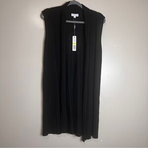 Joseph A Women's Lightweight Cardigan Sze M Black Sleeveless Long Open Front NWT